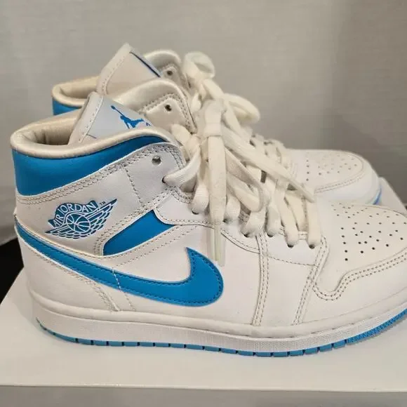 Nike Air Jordan 1 Mid Women's Dk Powder Blue/White Sneakers Sz 7 BQ6472 114 - Picture 4 of 13